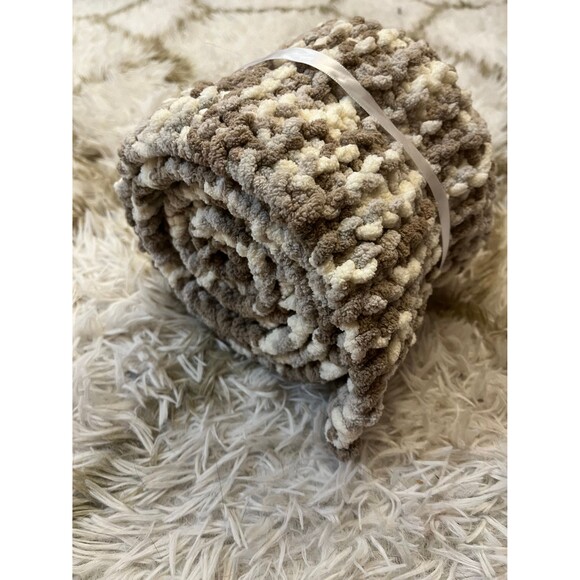 Cozy Handknit Mottled Scarf in Brown & White - Picture 4 of 10